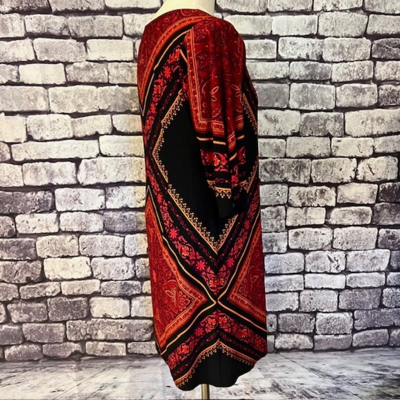 London Times Red, Black & Orange Half Sleeve Dress Size 6P - Picture 9 of 10